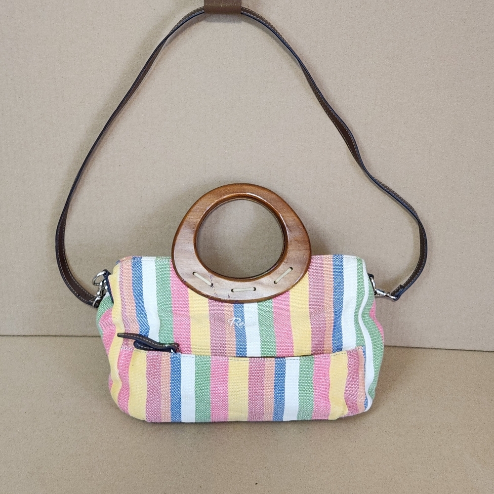 Fossil womens small fabric& tan double handle bag